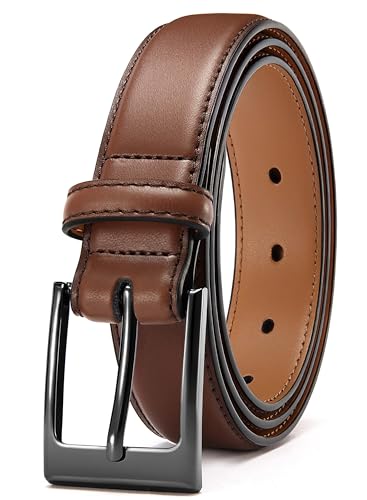 Image of Chaoren Leather Ratchet Belt 2 Pack Dress with Click Sliding Buckle 1 3 /8 inch in Gift Set Box - Adjustable Trim to Fit