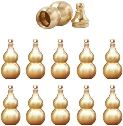 Ximimark 10 pcs Golden Hollowed Out Gourd Keychain Pendant For Men, Vintage Brass Metal Pendant Keychain Good Luck Gourd Keychain With Key Ring For Me image 2