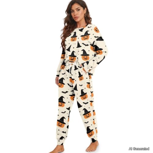 Image of Women's Pajamas Set Soft 2 Piece Loungewear Long Sleeve Pj Set Matching Sleepwear with Pockets for Women Plus Size