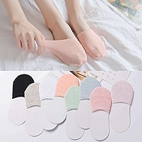 YFUNNLE - Lot 10 Paires Chaussettes Invisibles Femme - Mi-bas Antidérapantes Coton