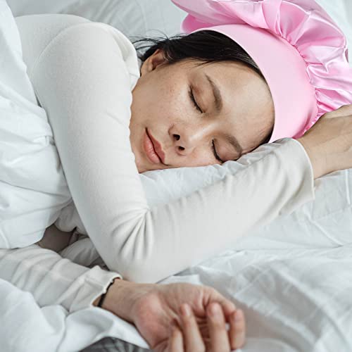 MELTU 2 Pack Hair Bonnet for Sleeping Satin Bonnet with Wide Elastic Band, Silk Hair Wrap for Sleeping Soft Sleep Cap (Pink 2 Pcs) - Image 2