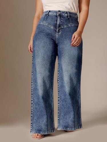 Image of Miss Chase A+ Women's Wide-Leg High Rise Regular-Length Stretchable Denim Jeans