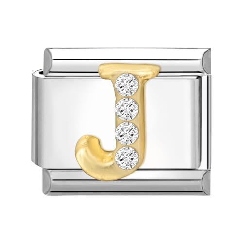 Image of Loozykit Italian Charm Bracelet Charms Letter A-Z Italian charms silver Link Italian Style Charms fits All 9mm Bracelet Personality Charms Bracelets Accessories Girl Gift(Silver gold J)