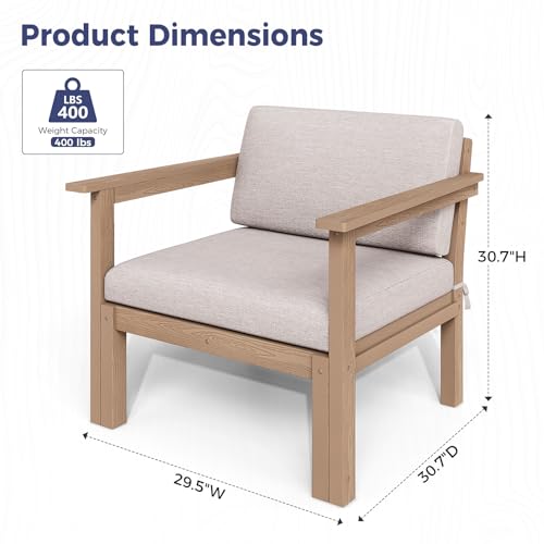 Image of Modular Outdoor Patio Furniture Armchair, HIPS All-Weather Outdoor Sectional Sofa with High-Density Thick Cushions, Easy Side Interlock, Patio Chair for Backyard, Balcony, Deck (Teak)