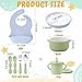 Teenyyou 9 Pcs Porcelain Kids Plates and Bowls Feeding Set with Suction, Ceramic Baby Toddler Divided Plates Silicone Sleeve Bowls Forks Spoons Cup Bib Microwave Dishwasher Safe(Sweets)