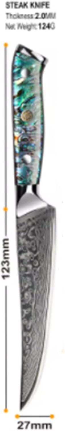 Steak Knives Set of 8 Damascus Steak Knife Set 5-Inch, Forged German Steel Full Tang Handle Straight Edge Dinner Knives, Razor-Sharp, Steel Blade AUS-10V with Abalone Shell Resin Handle