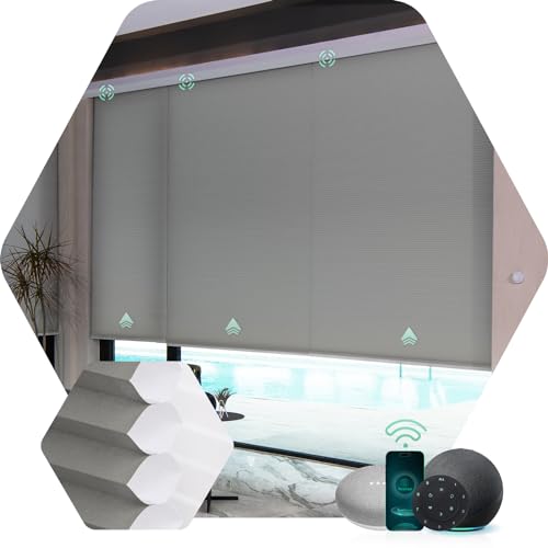 Yoolax Motorized Cellular Shades Compatible with Alexa, Light Filtering Motorized Blinds Smart Honeycomb Shades for Windows, Automatic Blinds with Remote Custom Size (Light Filtering Dark Grey)