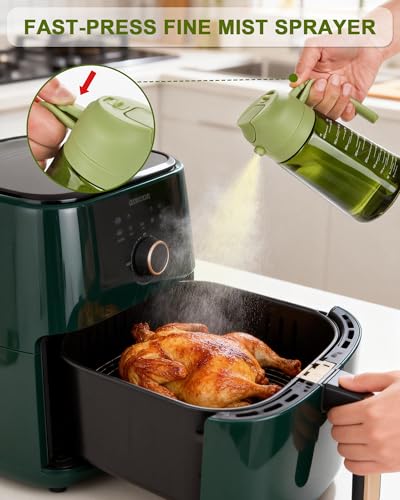 Miniatura 3 de Aceitera Spray Pulverizador 470ml, Dispensador de Aceite 2 en 1, Pulverizador Aceite Oliva de Vidrio Bloquea Luz, Aceitera Antigoteo Spray para Cocina, Freidora de Aire, Ensalada y BBQ (Verde)