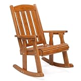 VINGLI Schaukelstuhl Outdoor mit hoher Rückenlehne und breiter Sitzfläche, Schaukelstuhl Wetterfest, Schaukelstuhl Holz für Indoor&Outdoor,Teak