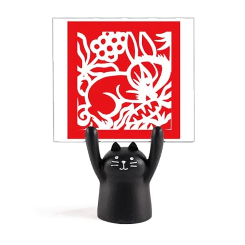 Porte-mémo en papier lapins et figurine chat noir pour bureau