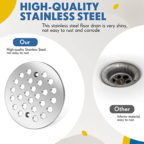Therwen 2 Set Screw In Shower Strainer Drain Cover 4-1/4'' Stainless Steel Floor Drain Cover Bathtub Drain Strainers Replacement, Strainer Grid, Including Screws (Silver) #TOP5