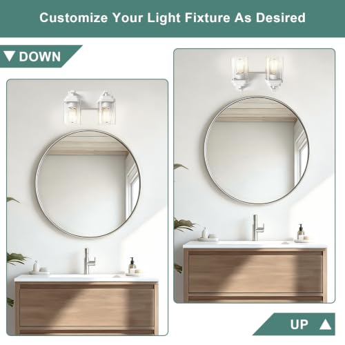 Image of White Bathroom Light Fixtures, 2 Lights Bathroom Lighting Fixtures Over Mirror, Square Design & Rectangle Large Backplate, Modern Vanity Lighting Fixtures, for Bathroom /Living Room /Bedroom