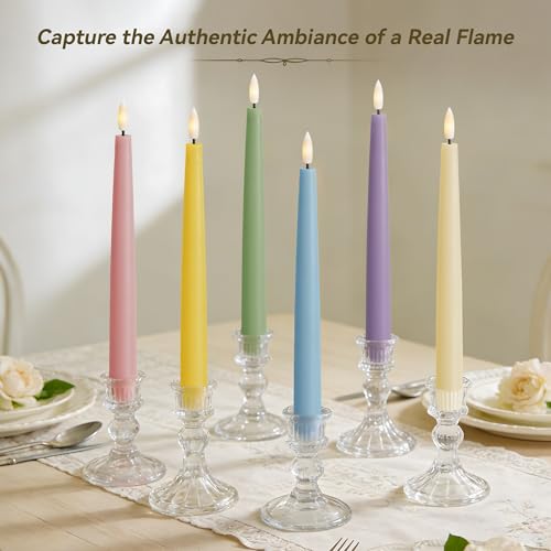 Stmarry Multicolored Pastel Flameless Taper Candles with Remote, 9.65 Inch Real Wax LED Colored Candlesticks, Battery Operated Colorful Candlesticks, Easter Spring Home & Wedding Decor, 6 Pack by Stmarry - Used condition - Image 9