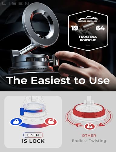 LISEN for Magsafe Car Mount, Magnetic Phone Holders for Your Car, Vacuum Phone Mount for Car Accessories for Men Women Interior Jeep BMW, SuctionPro Kits Gifts, for iPhone 17 Pro Max 16 15 14 13 - Image 6
