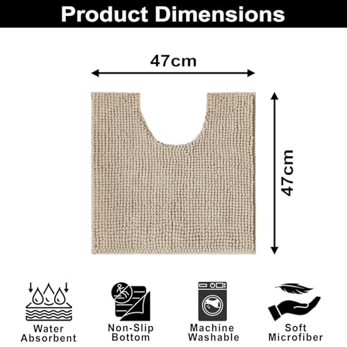 Image of LUXEHOME International Microfibre Chenille Contour Bath Mat for Bathroom, Anti Slip Super Absorbent Quick Dry Washable Bathroom Mats, Solid (Beige 47x47cm) Pack of 1
