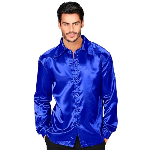 W WIDMANN MILANO Party Fashion - Chemise en satin pour hommes, années 70 Disco Fever, Style rétro, Schlagermove, Party Shirt
