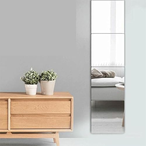 鏡 割れない鏡 姿見 全身鏡 軽量 貼る鏡 貼れる 4枚セット アクリル 飛散防止 穴あけ不要 両面テープ 四角 ミラー フィルム インテリア レイアウト自由 (1, 40×40cm)