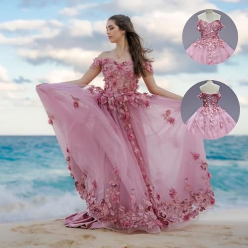 Sweetheart Tulle Quinceanera Dresses for Women Off The Shoulder Ball Gown with Train Lace Beaed Sweet 15 16 Dress2
