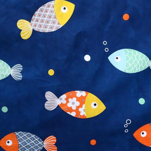 Image of RD FABS Glace Cotton Wrinkle Free Soft Hypoallergenic Bed Sheet | Cartoon Printed | Single Bedsheet Bedsheet for Kids Room Boys Girls with 1 Pillow Cover (60x90 Inches /Blue /Fish), 144 TC