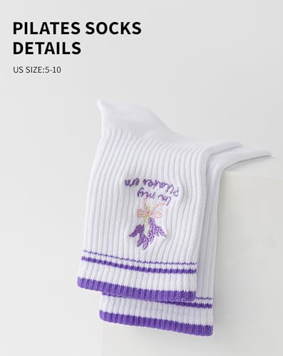 Image of Yawlsow Pilates Grip Socks for Women Yoga Grippy Socks Cute Barre Non Skid Athletic Crew Sticky Sock Workout Hospital