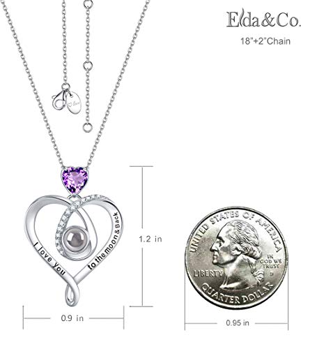 Sterling Silver Amethyst I Love You Necklace 100 Languages To The Moon And Back Jewelry Sterling Silver February Birthstone Necklace #TOP5
