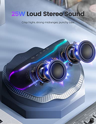 Portable Bluetooth Speaker, Ipx7 Waterproof Wireless Speaker With Colorful Flashing Lights, 25W Super Bass With 24H Playtime, 100Ft Bluetooth Range, Tws Pairing For Outdoor, Home, Party, Beach, Travel #TOP1