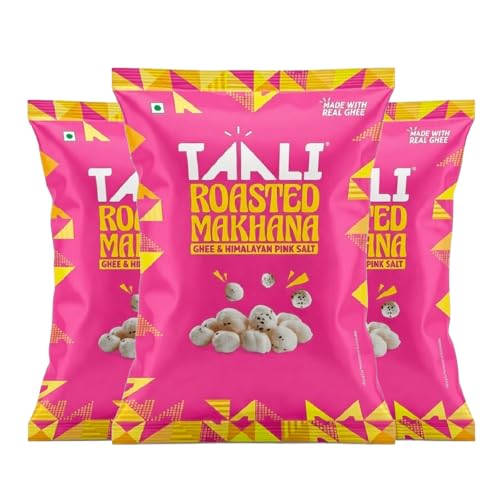 Image of Taali Roasted Makhana | 58 gm (Pack of 3) | Ghee Himalayan Pink Salt | 100% Vegatarian | Gluten Free, No Cholesterol, No Trans-Fat