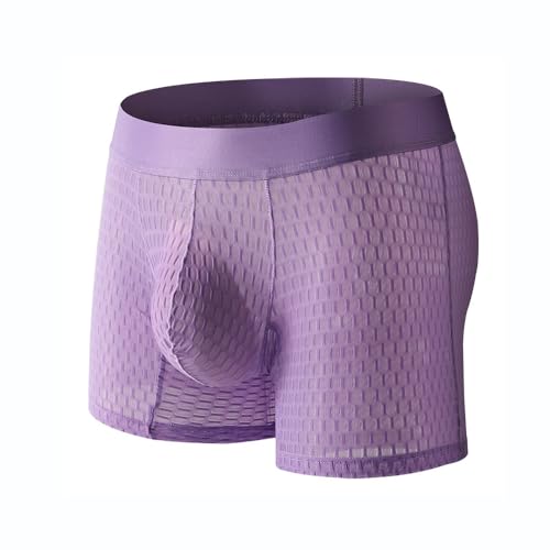 Kinizpl Men's Sexy Fashion Jockstrap Purple Lace Soft Boxer Briefs Mid Rise Breathable Mesh Underwears Thongs Jock Strap Athletic Supporters
