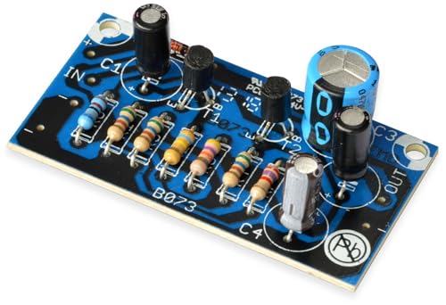Kit da costruire. Tensione di esercizio: 12 – 30 V/DC. Frequenza:10 Hz – 150 kHz. Assorbimento di corrente: 2 – 20 mV. Potenza di uscita:200 mV - 2 V. Struttura: 2 stadi. Dimensioni:54 x 29 mm.