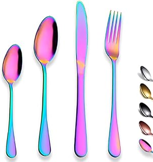 Rainbow Cutlery Set 24 Pieces,Kyraton Titanium Rainbow Plated Stainless Steel Tableware Set,Stainless Steel Flatware Set,Stainless Steel Flatware Silverware Sets,Dishwasher Safe.