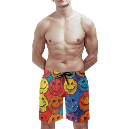 Men's Swim Trunks Colorful Smiley Face Quick Dry Beach Shorts Mesh Lined Swimming Shorts with Pockets2