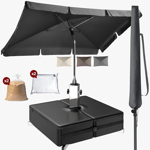 4smile Sonnenschutz Balkon Set 3-teilig, Anthrazit - Sonnenschirm rechteckig 200x125cm + Sonnenschirmständer + Schirmhülle - Sonnenschirm Balkon mit Ständer, Balkonschirm knickbar höhenverstellbar