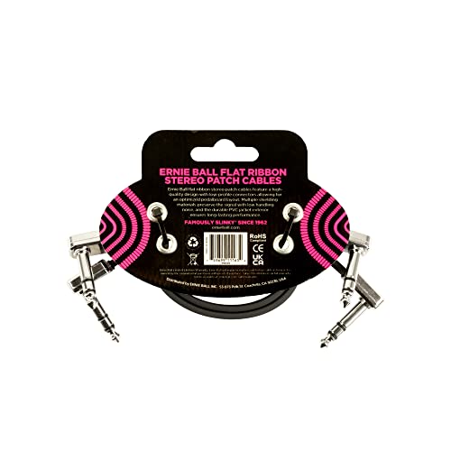 Image of Ernieball 6405 12 inch Flat Ribbon Stereo Patch Cable Black 2 Pack