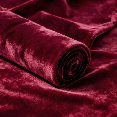Q&J Fabric Co. Stretch Velvet Fabric by The Yard 60 Inch Wide x 1 Yard Soft Luxury Versatile Stretchy Spandex Cloth for Upholstery Sewing Costume & DIY Crafts Projects (Burgundy)