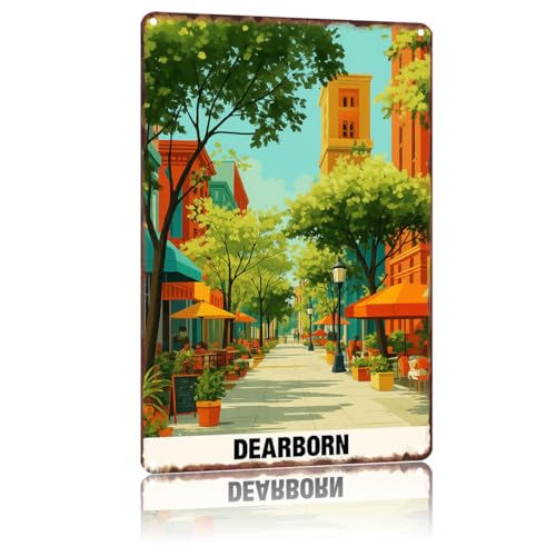 Dearborn, Michigan - Urban Culture Vintage Poster Home Decor Countries City Attraction Travel Scenery,For Living Room, Bedroom, Office, Restaurant,Metal Sign Wall Art 8 X 12 Inch