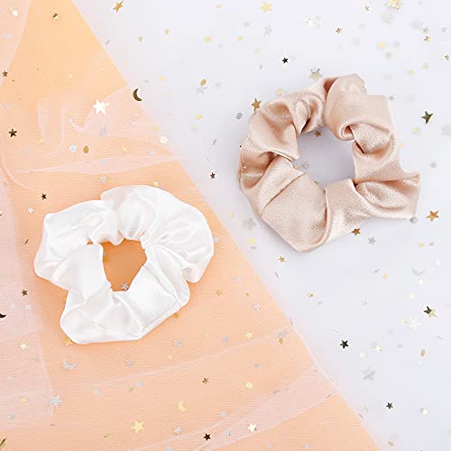 Smooth Linen Satin Bridesmaid Scrunchies 10 Pack Proposal Gifts Elastics Hair Ties Scrunchies Bachelorette Party Favors Satin Bridesmaid Gift For Bridal Wedding Parties Guests (White & Blue) #TOP1