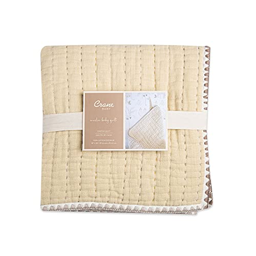 Crane Baby Blanket, Soft Cotton Quilted Nursery And Stroller Blanket For Boys And Girls, Light Yellow, 36” X 36” #TOP1