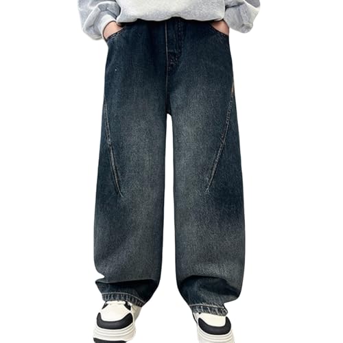 Kids Boys Retro Cargo Jeans Baggy Wide Leg Streetwear Denim Pants Outdoor Casual Straight Flare Jeans Trousers Bottom