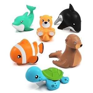 Tub Works® Marine™ Mold Free Bath Toys, 6 Pack | Sealed, No Hole Bath Toys Design Keeps Moisture Out | Soft, Squeezable & Float on Water | Easy-Grip Baby & Toddler Bath Toy Set | Great Baby Pool Toys