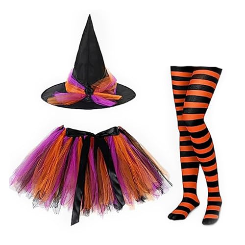 Conjunto para fiesta de Halloween con medias a rayas y sombrero puntiagudo de bruja