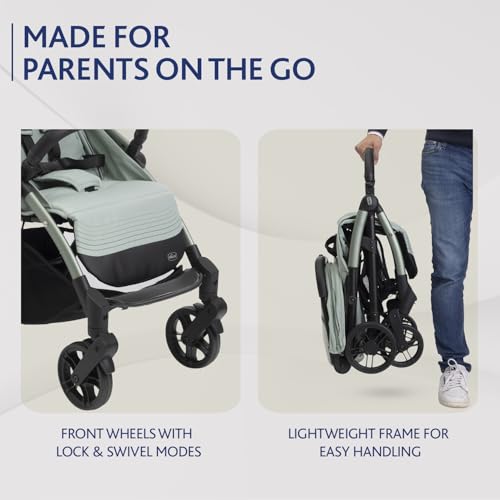 Image of Chicco Goody XPlus Stroller | One-Touch Self-Fold | Padded Seat & Shock-Absorber Wheels | 4 Recline Positions | Adjustable Backrest | Birth to 4 Years | UV50+ Extendable Canopy | Sage Green