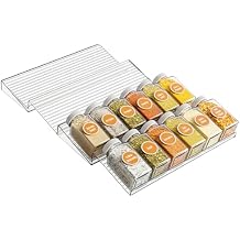 Yieach 4 Pack Adjustable In Drawer Spice Organizer - Expandable From 11 to 22 - Acrylic Drawer Seasoning Organizer,Clear Spice Organization Tray for Cabinet Drawers Condiment,Nail Polish and Jar