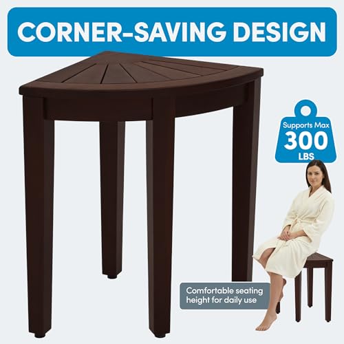 Image of AquaTeak Kai Mocha-Shield Corner 15.5 inch Teak Shower Bench