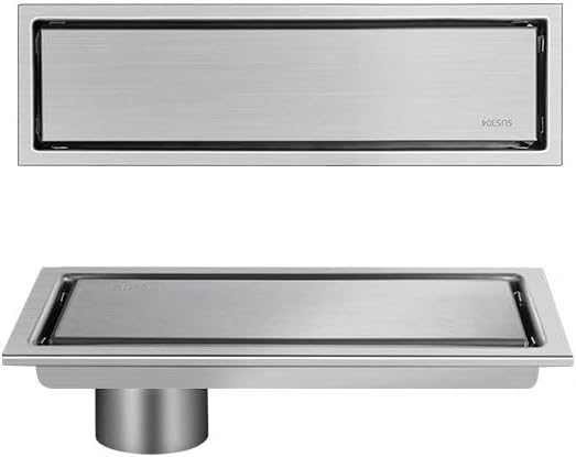 Linear Shower Floor Drain with Tile Insert Removable Cover Offset Outlet (8inch,Brushed Nickel)