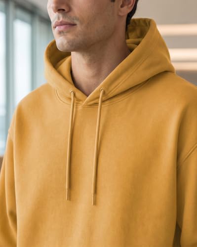 Image of NOBERO Oversized Solid Hooded Sweatshirt for Men | Oversized Hoodie for Men | Hooded Pullover | Cotton Rich Printed Hoodie 280 GSM Fleece