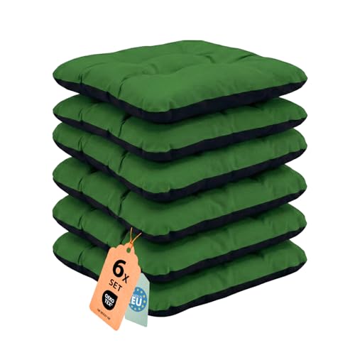 SuperKissen24. Set de 6 Cojines de Asiento - Cojín de Silla 45x45 cm para Interior y Exterior Cómodo e Impermeable para Muebles de Jardin, Terraza, para Suelo - Verde