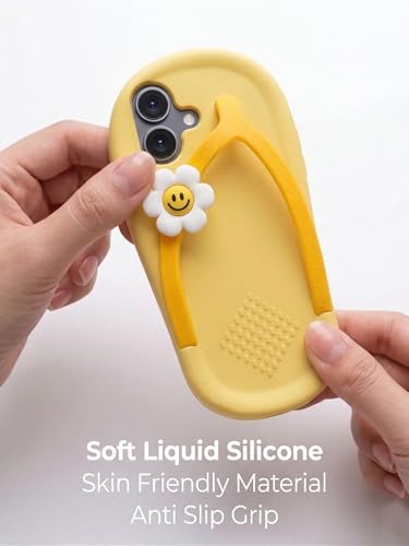 Image of amazon basics 3D Flip Flop Design Silicon Back Cover for iPhone 17 - Slipper Shape Soft Case with Smiley Daisy Flower, Shockproof Protection, Cute & Funny Aesthetic Case for Girls & Women