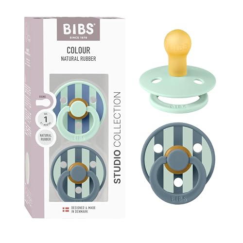 Image of BIBS Pacifiers - Studio 2 Pack | Round Nipple Baby Pacifier | BPA Free Natural Rubber Latex Soother | Made in Denmark | Size 0+ Months | Block Nordic Mint Petrol
