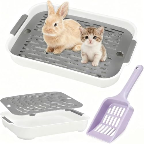 Kaninchen Toilette mit Schaufel Tablett Hasentoilette Kaninchentoilette Kaninchenklo Groß Klo Ecke für Kleintier Hasen Meerschweinchen Katzen Klein