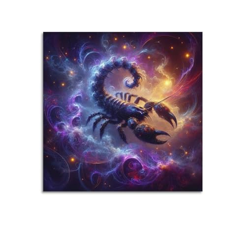 Poster de constellation du Scorpion - Peinture sur toile - Poster mural et image d'art moderne pour chambre à coucher - 30 x 30 cm
